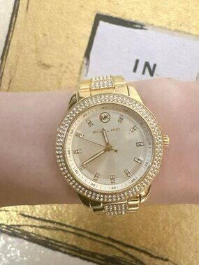 Michael Kors MK4575 Tibby Three-Hand Glitz Gold Steel Strap Watch